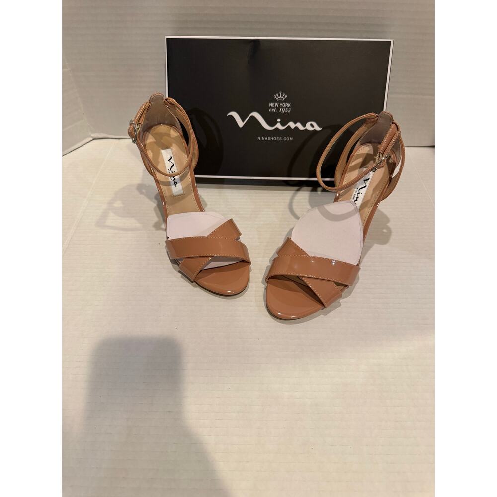 NINA Womens Venus Round Toe Stiletto Leather Heels Shoes Rose Nude patent7.5m